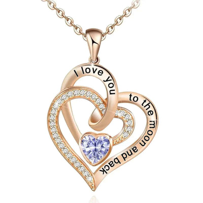 BROOCHITON Necklaces Rose Gold / June Double Heart Diamond Birthstone Necklace