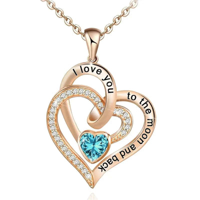 BROOCHITON Necklaces Rose Gold / May Double Heart Diamond Birthstone Necklace