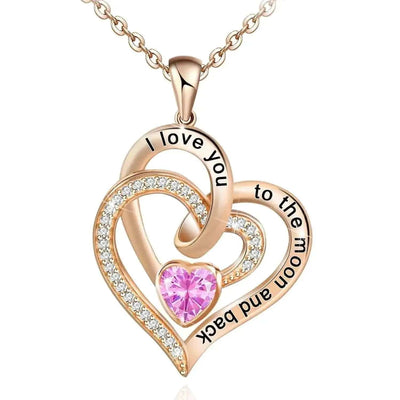 BROOCHITON Necklaces Rose Gold / October Double Heart Diamond Birthstone Necklace