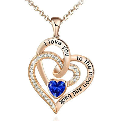 BROOCHITON Necklaces Rose Gold / September Double Heart Diamond Birthstone Necklace