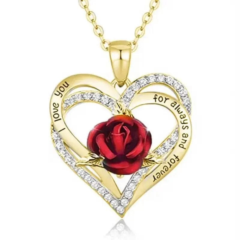 BROOCHITON Necklaces Gold red zircon Double Heart Shaped Love Pendant