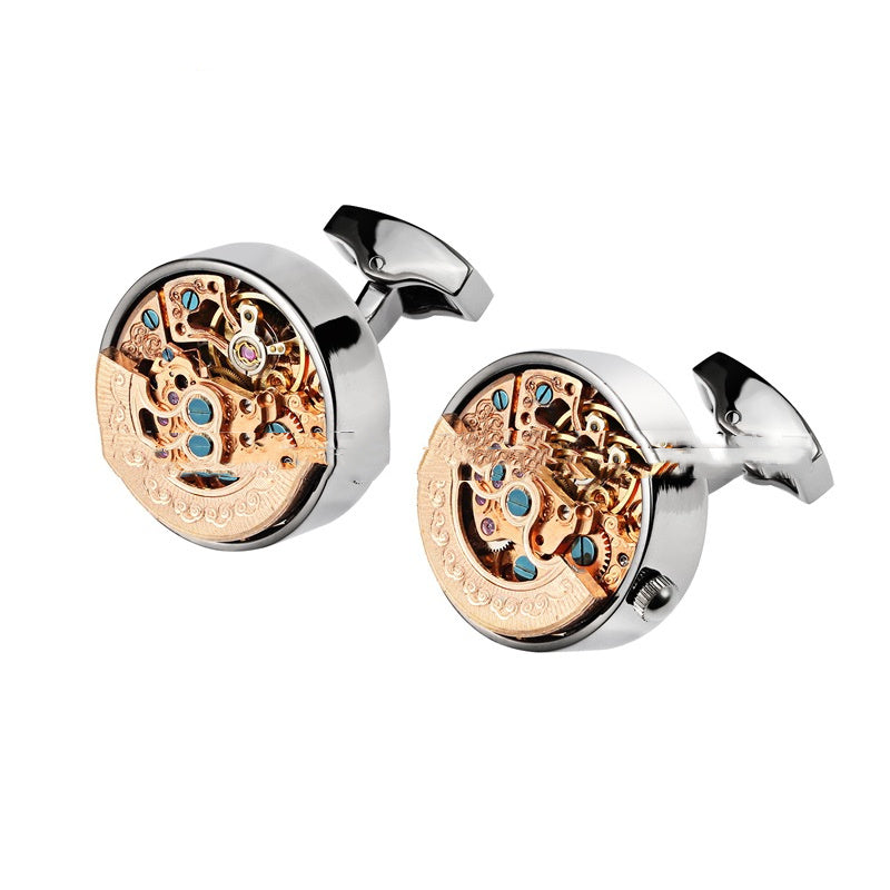 Watch Movement Cufflinks — Gunmetal/Gold/Silver (French Cuff, Pair)