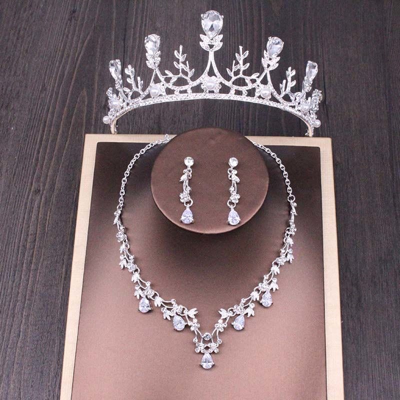 BROOCHITON Necklaces Style 6 Elegant Bridal Rhinestone Crown & Necklace Set