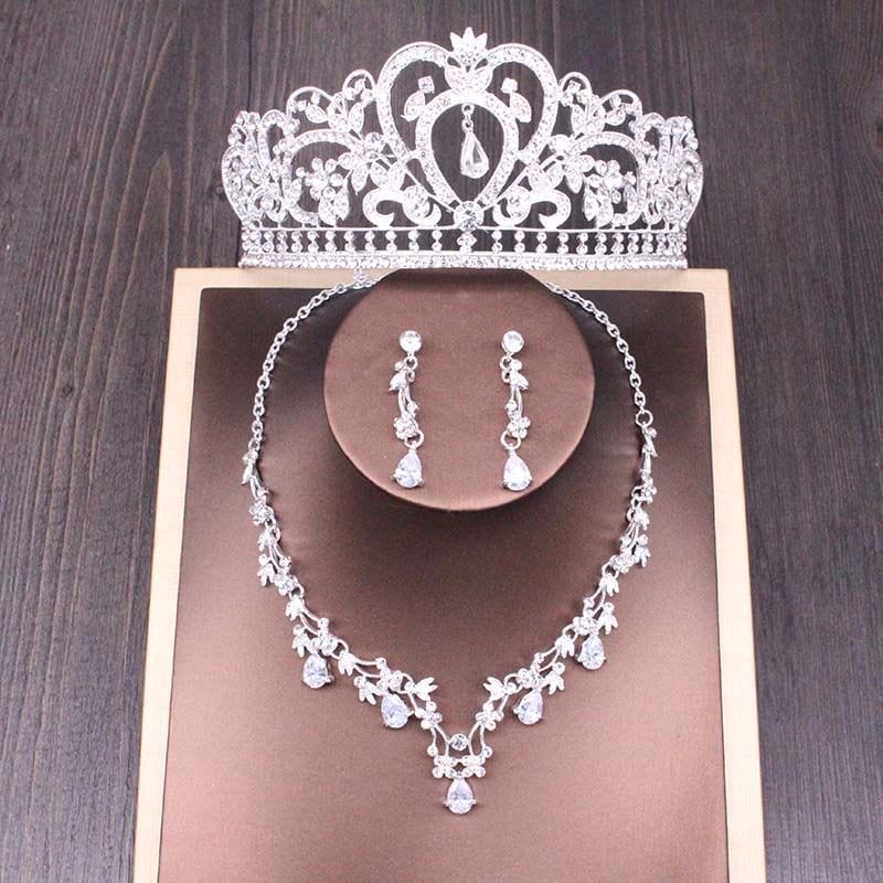 BROOCHITON Necklaces Style 7 Elegant Bridal Rhinestone Crown & Necklace Set
