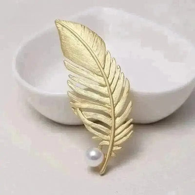BROOCHITON Brooches Gold Elegant Feather Brooch For Women
