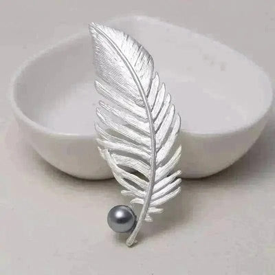 BROOCHITON Brooches Silver Elegant Feather Brooch For Women