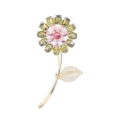 🌻 Zircon Inlaid Sun Flower Brooch - Nature's Elegance 🌻
