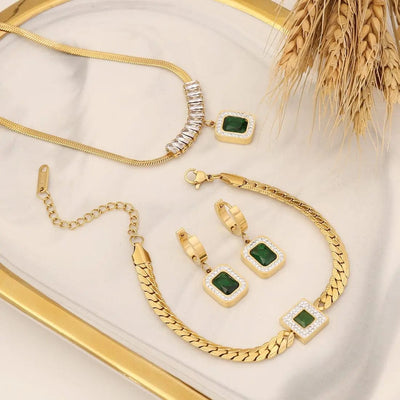 BROOCHITON jewelry Emerald gold necklace and earring the whole set