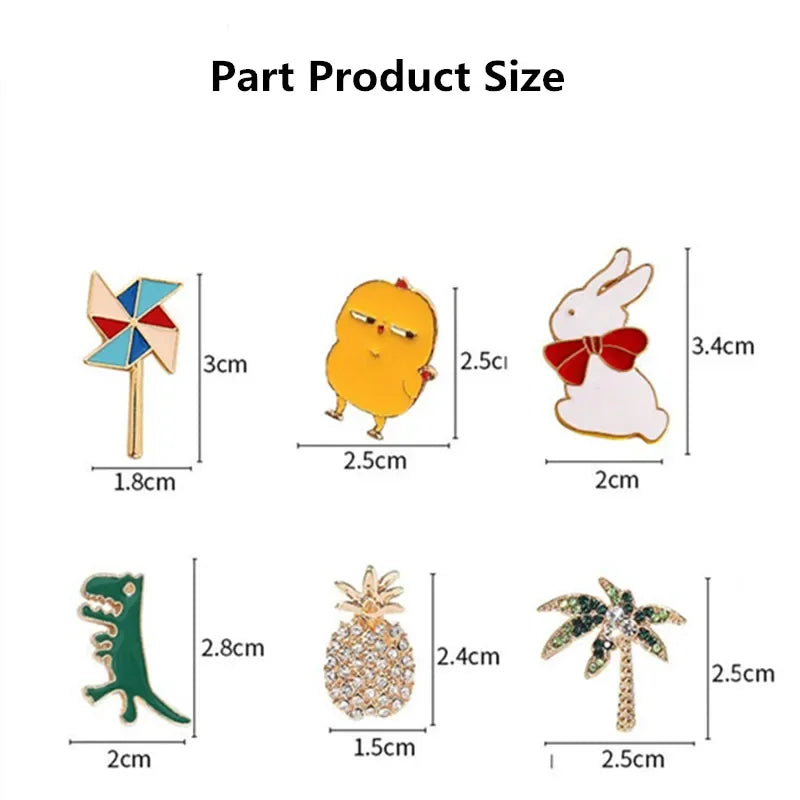 Illustrations of enamel pins with their dimensions on a white background
