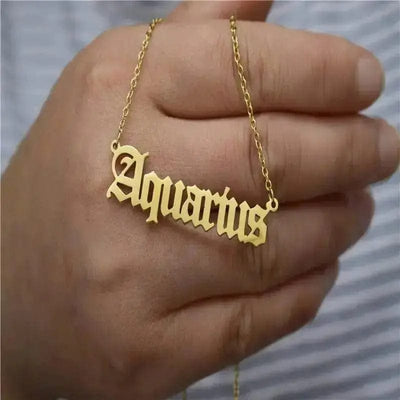 BROOCHITON Necklaces Gold / Aquarius English Letter Constellation Necklaces