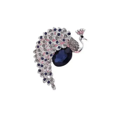 BROOCHITON Brooches Silver Ink Blue Fashion Peacock Brooch