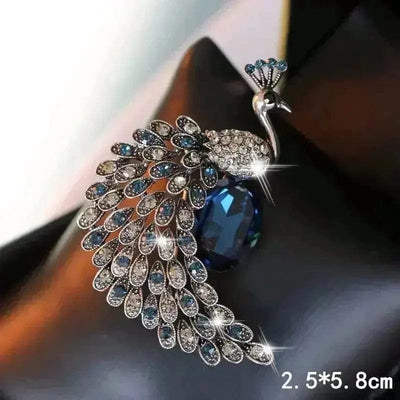 BROOCHITON Brooches Silver Ink Blue Fashion Peacock Brooch