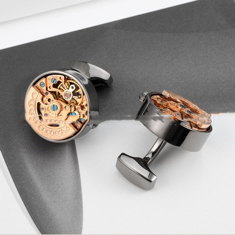 Watch Movement Cufflinks — Gunmetal/Gold/Silver (French Cuff, Pair)