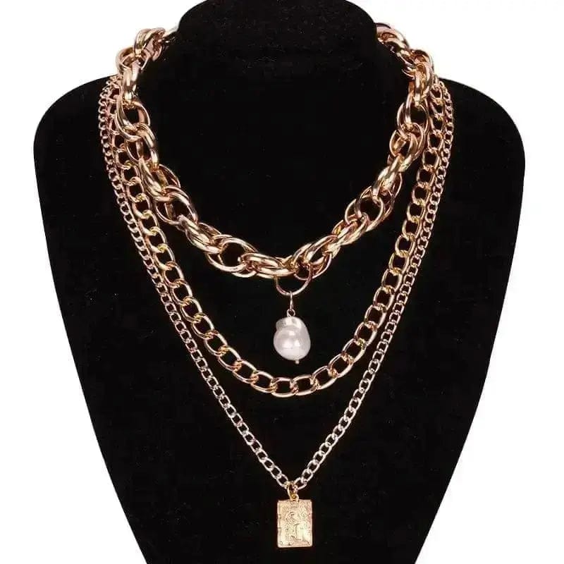 BROOCHITON Necklaces Gold Frosty Coin Metal Geometric Pendant