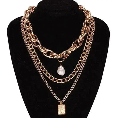 BROOCHITON Necklaces Gold Frosty Coin Metal Geometric Pendant