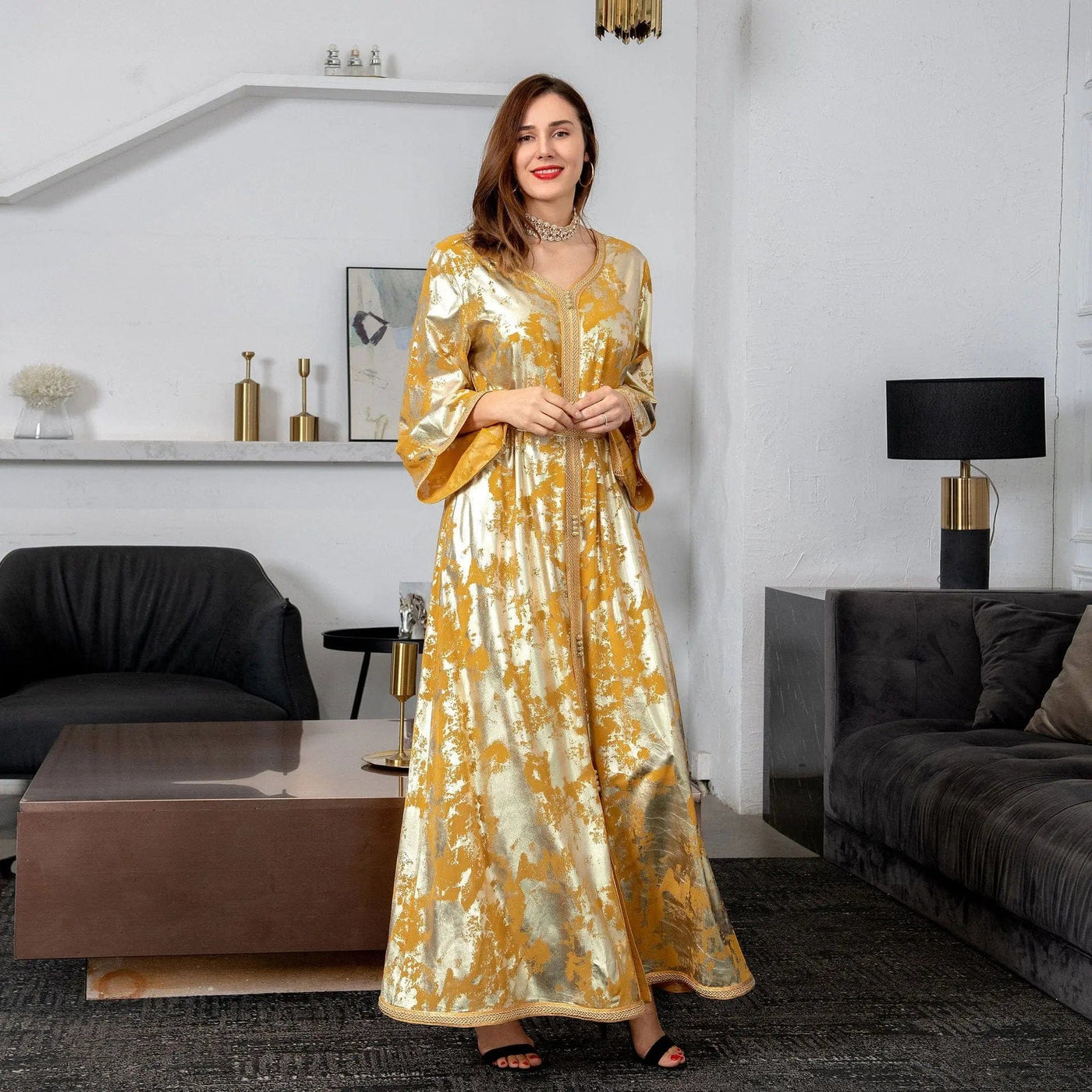 BROOCHITON abbaya ramada Gilded Robe Two-piece Set With Belt