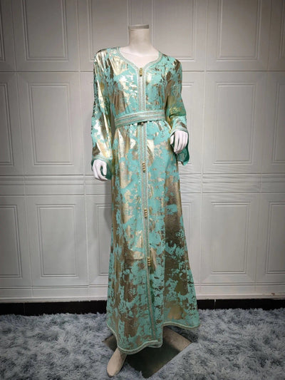 BROOCHITON abbaya ramada Green / 2XL Gilded Robe Two-piece Set With Belt