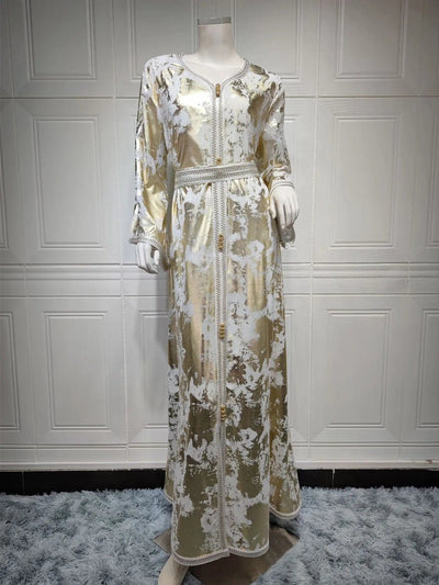 BROOCHITON abbaya ramada White Gold / 2XL Gilded Robe Two-piece Set With Belt