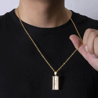 a man wearing Gold Bar Hip Hop gold chain Necklace