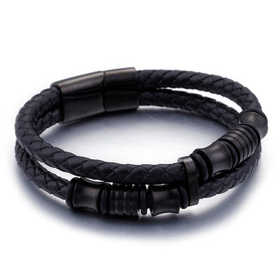 The black steel and leather bracelet
