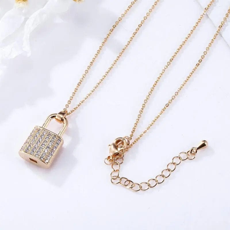 BROOCHITON Necklaces Gold Exquisite Love Lock Luxury Necklaces close up view