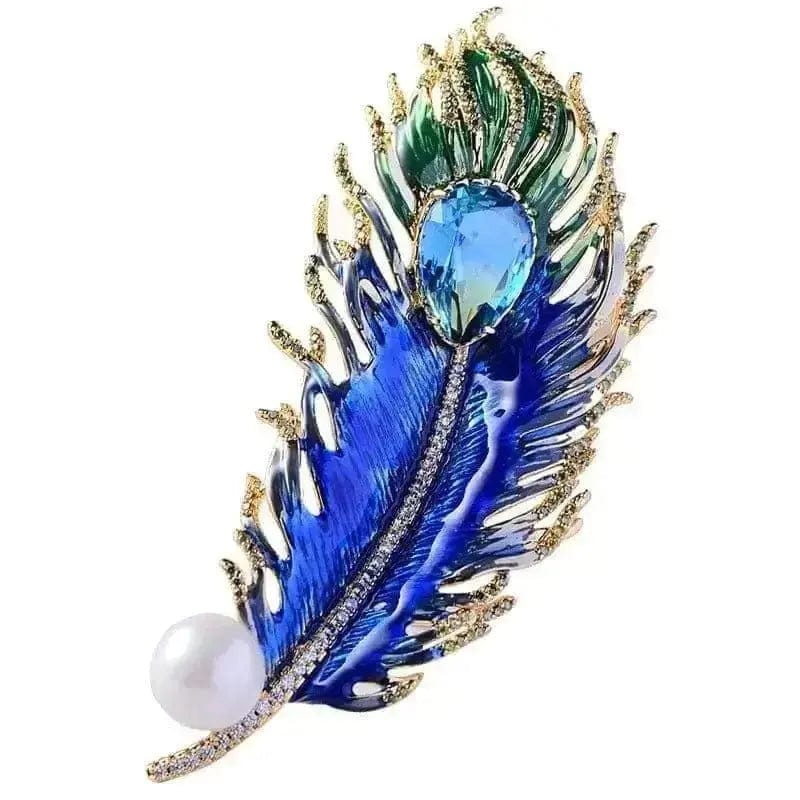 BROOCHITON Brooches Green Peacock Feather Brooch