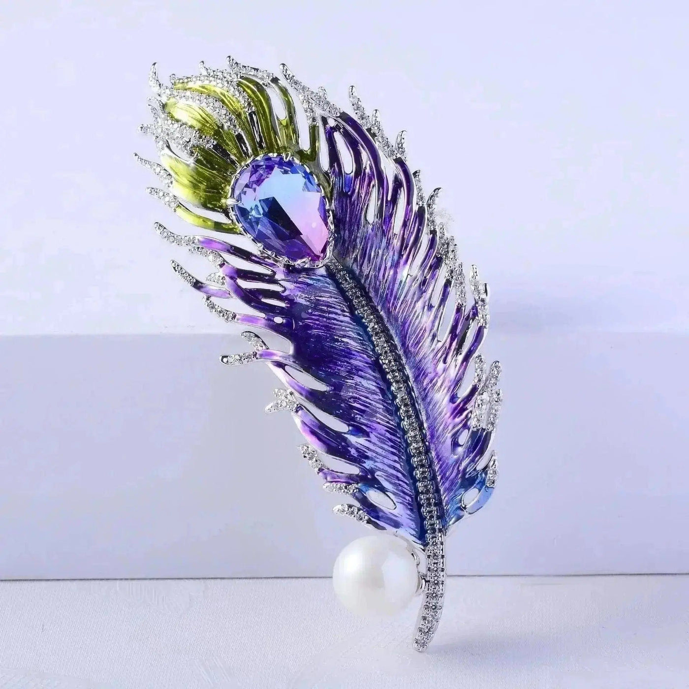 BROOCHITON Brooches Green Peacock Feather Brooch