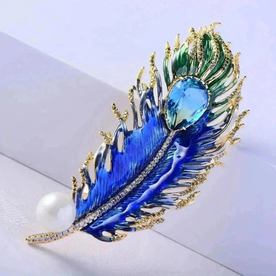 BROOCHITON Brooches Blue Green Peacock Feather Brooch