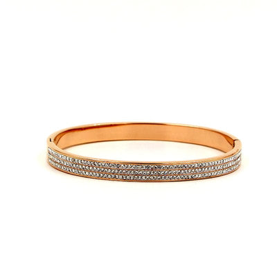 BROOCHITON Bracelets Half Circle Three Rows Full Diamond Rose Gold Concealed Buckle Bracelet Titanium Steel Rose Gold Bracelet Women