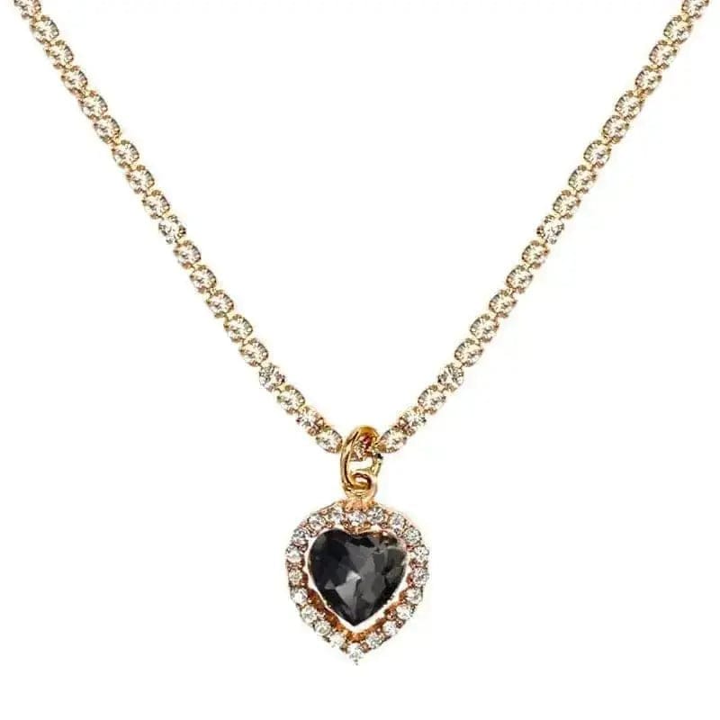 BROOCHITON Necklaces Black / Gold plated Heart Crystal Pendant Necklace