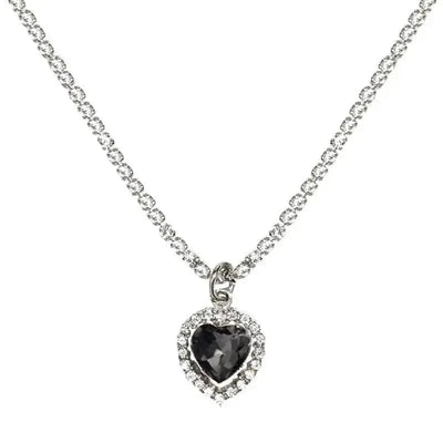 BROOCHITON Necklaces Black / Silver Heart Crystal Pendant Necklace