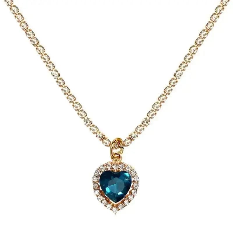 BROOCHITON Necklaces Blue / Gold plated Heart Crystal Pendant Necklace