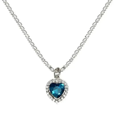 BROOCHITON Necklaces Blue / Silver Heart Crystal Pendant Necklace