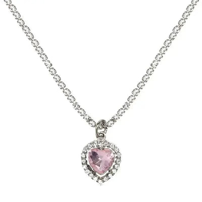 BROOCHITON Necklaces Pink / Silver Heart Crystal Pendant Necklace