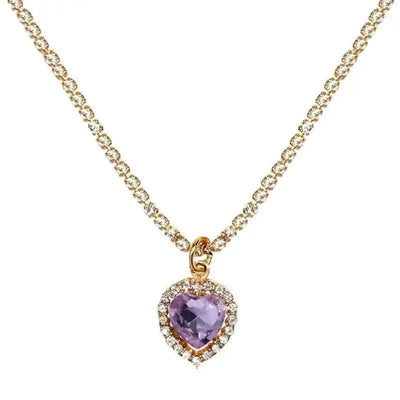 BROOCHITON Necklaces Purple / Gold plated Heart Crystal Pendant Necklace