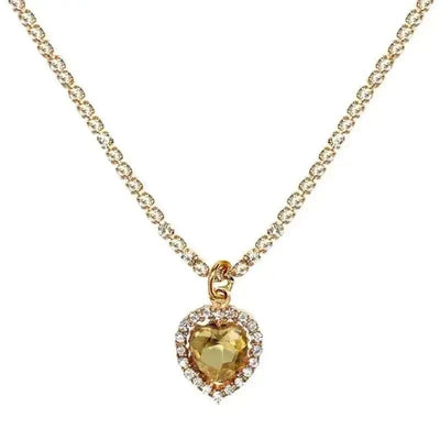 BROOCHITON Necklaces Yellow / Gold plated Heart Crystal Pendant Necklace