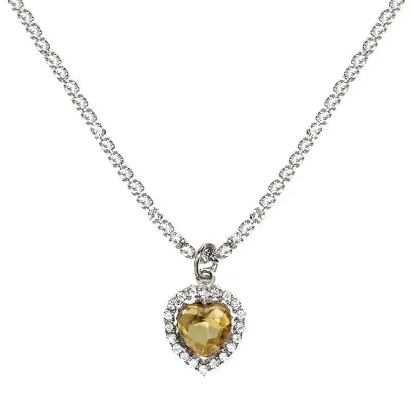 BROOCHITON Necklaces Yellow / Silver Heart Crystal Pendant Necklace