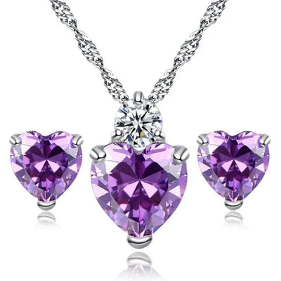 BROOCHITON Necklaces Purple Heart necklace and earring set