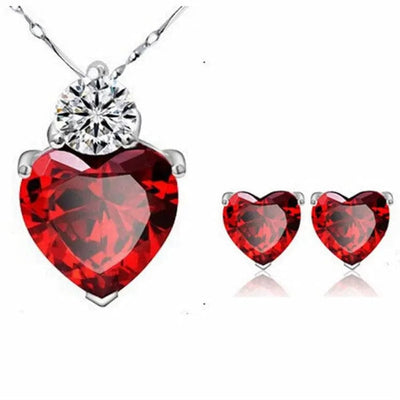 BROOCHITON Necklaces Red Heart necklace and earring set