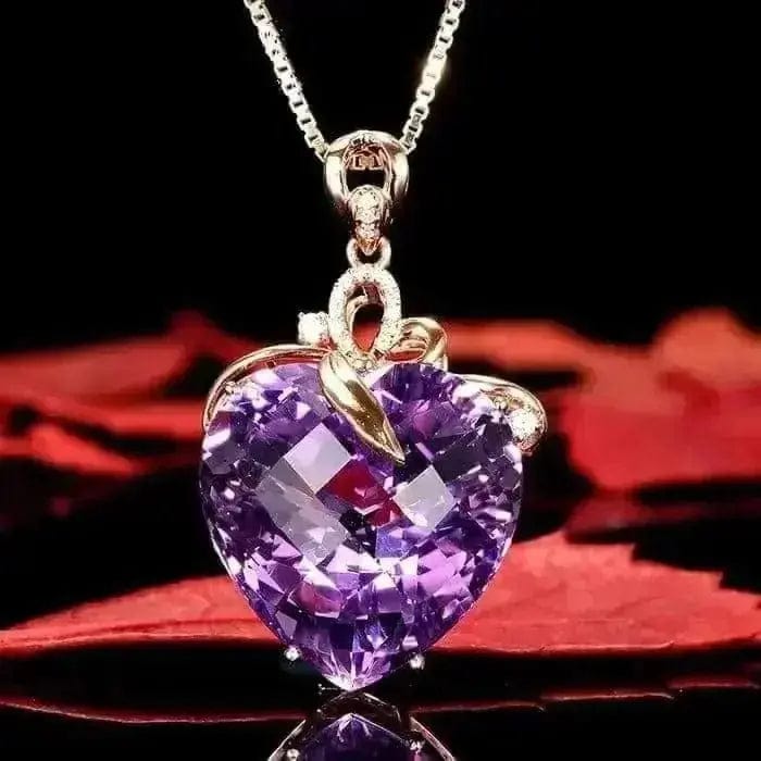 BROOCHITON Necklaces Purple Heart Shaped Amethyst Pendant Necklace