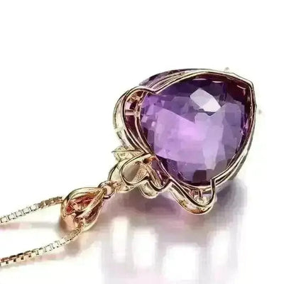 BROOCHITON Necklaces Purple Heart Shaped Amethyst Pendant Necklace