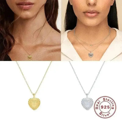women wearing one silver and one gold sterling-silver-heart-shaped-clavicle-necklace-womens-style