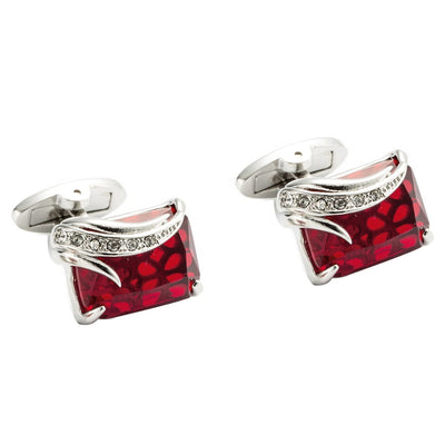 BROOCHITON Cufflinks Silver High Quality Red Crystal French Shirt Cufflinks on a white background