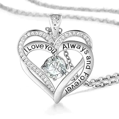 BROOCHITON Necklaces April I Love You Always And Forever Crystal Heart Birthstone Necklaces
