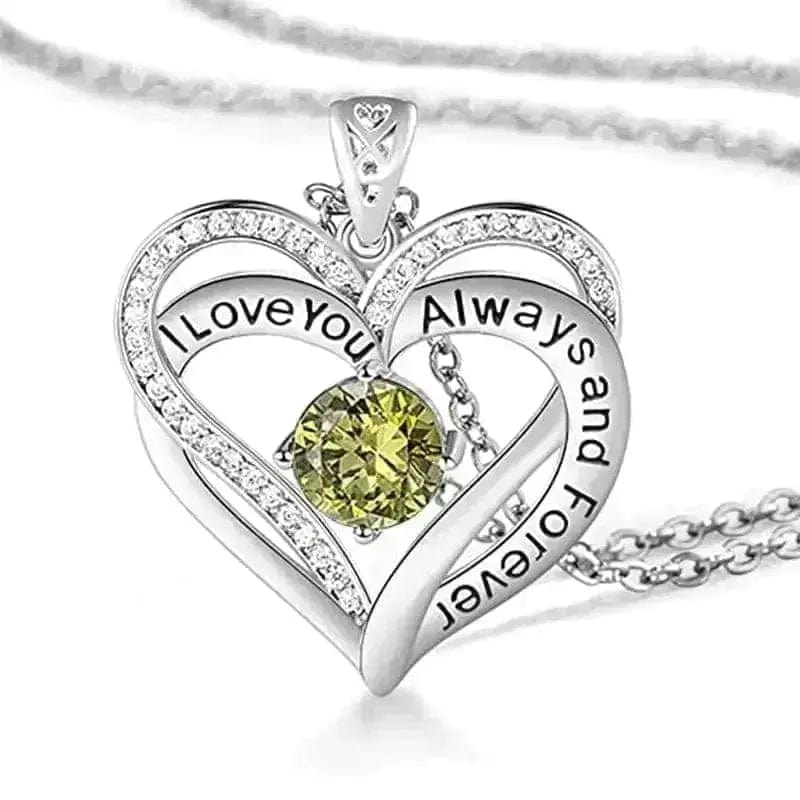 BROOCHITON Necklaces August I Love You Always And Forever Crystal Heart Birthstone Necklaces