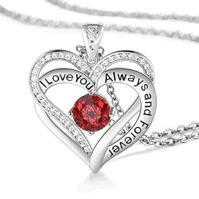 BROOCHITON Necklaces January I Love You Always And Forever Crystal Heart Birthstone Necklaces