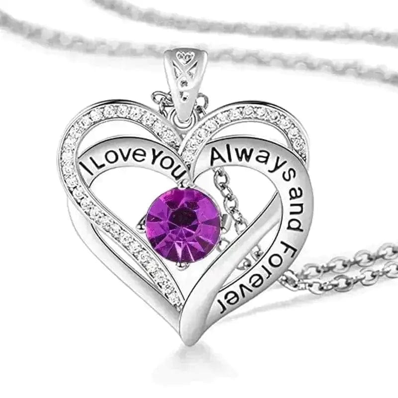 BROOCHITON Necklaces July I Love You Always And Forever Crystal Heart Birthstone Necklaces