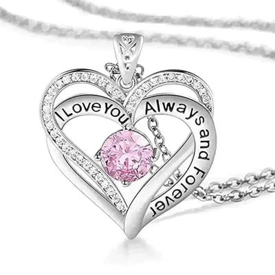 BROOCHITON Necklaces June I Love You Always And Forever Crystal Heart Birthstone Necklaces