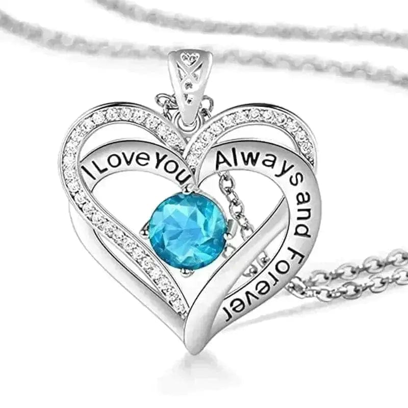 BROOCHITON Necklaces March I Love You Always And Forever Crystal Heart Birthstone Necklaces