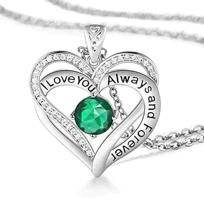 BROOCHITON Necklaces May I Love You Always And Forever Crystal Heart Birthstone Necklaces